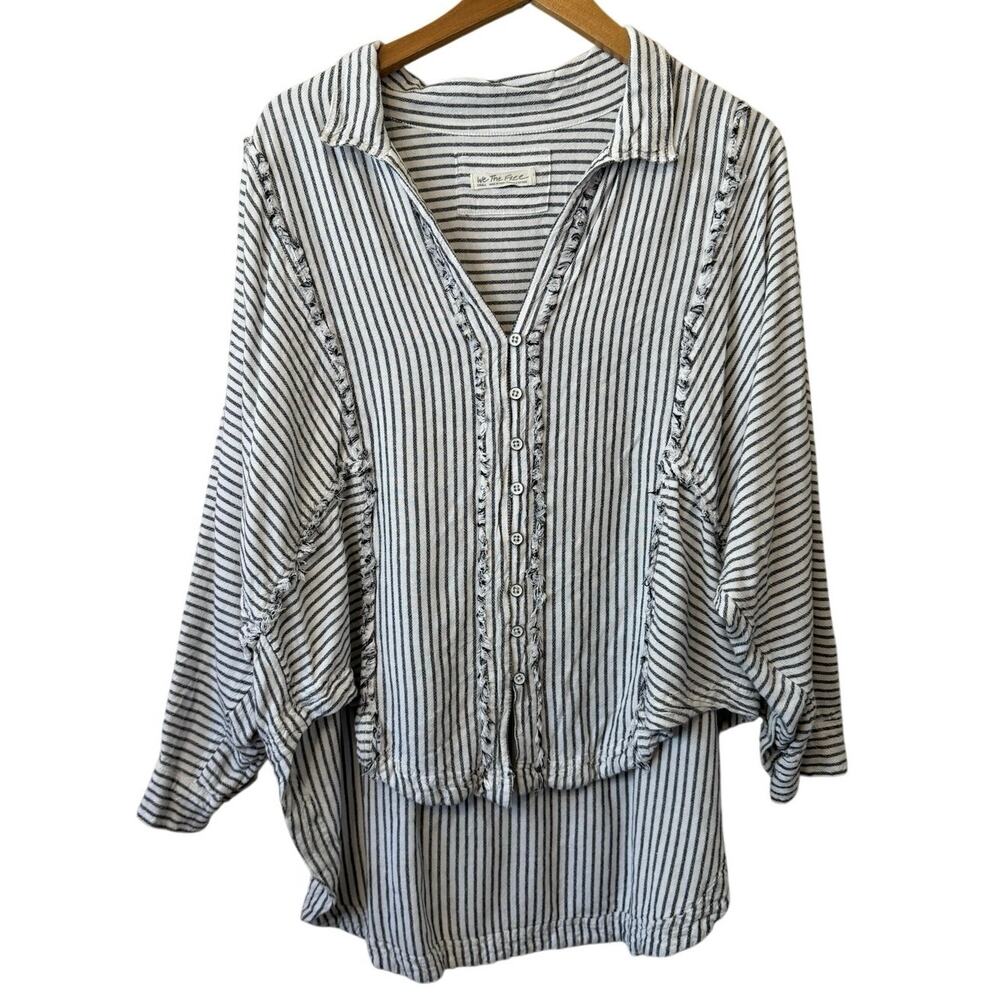 Free People Boho Railroad Stripe Oversized Long Dolman Sleeve Painters Top Small